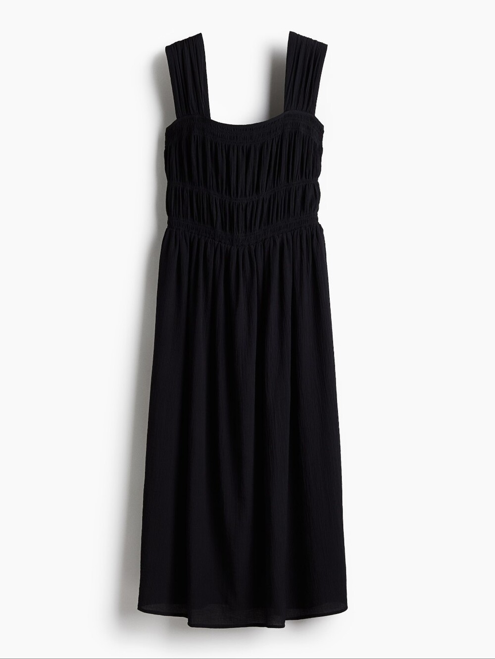 h&m black smocked dress Women's Black Smocked-Bodice Cotton Dress
